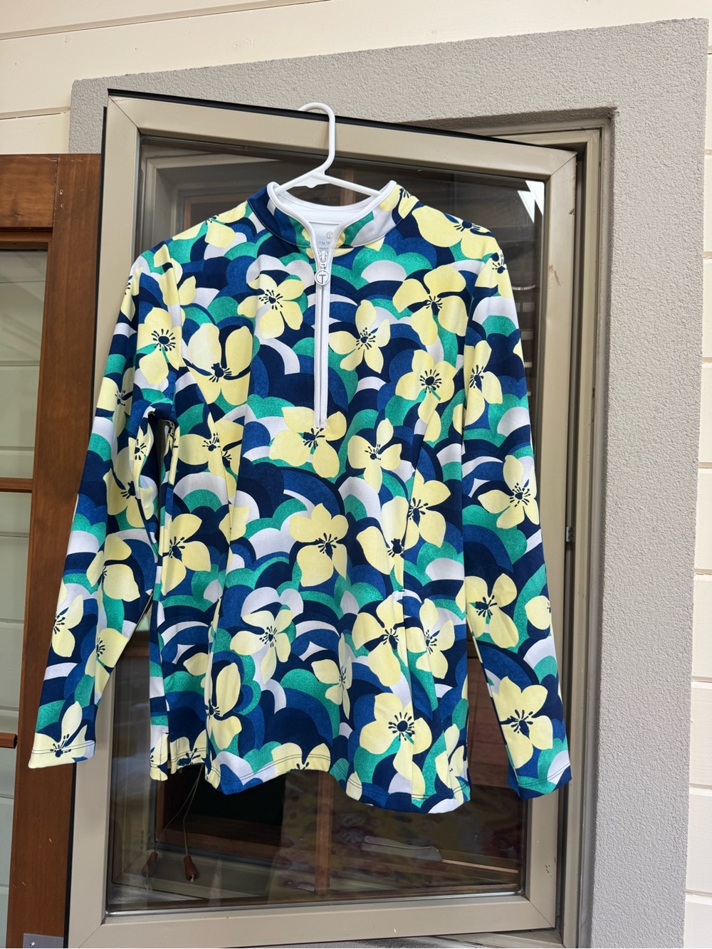 Talbots Navy, Yellow & Teal Floral Half-Zip Pullover